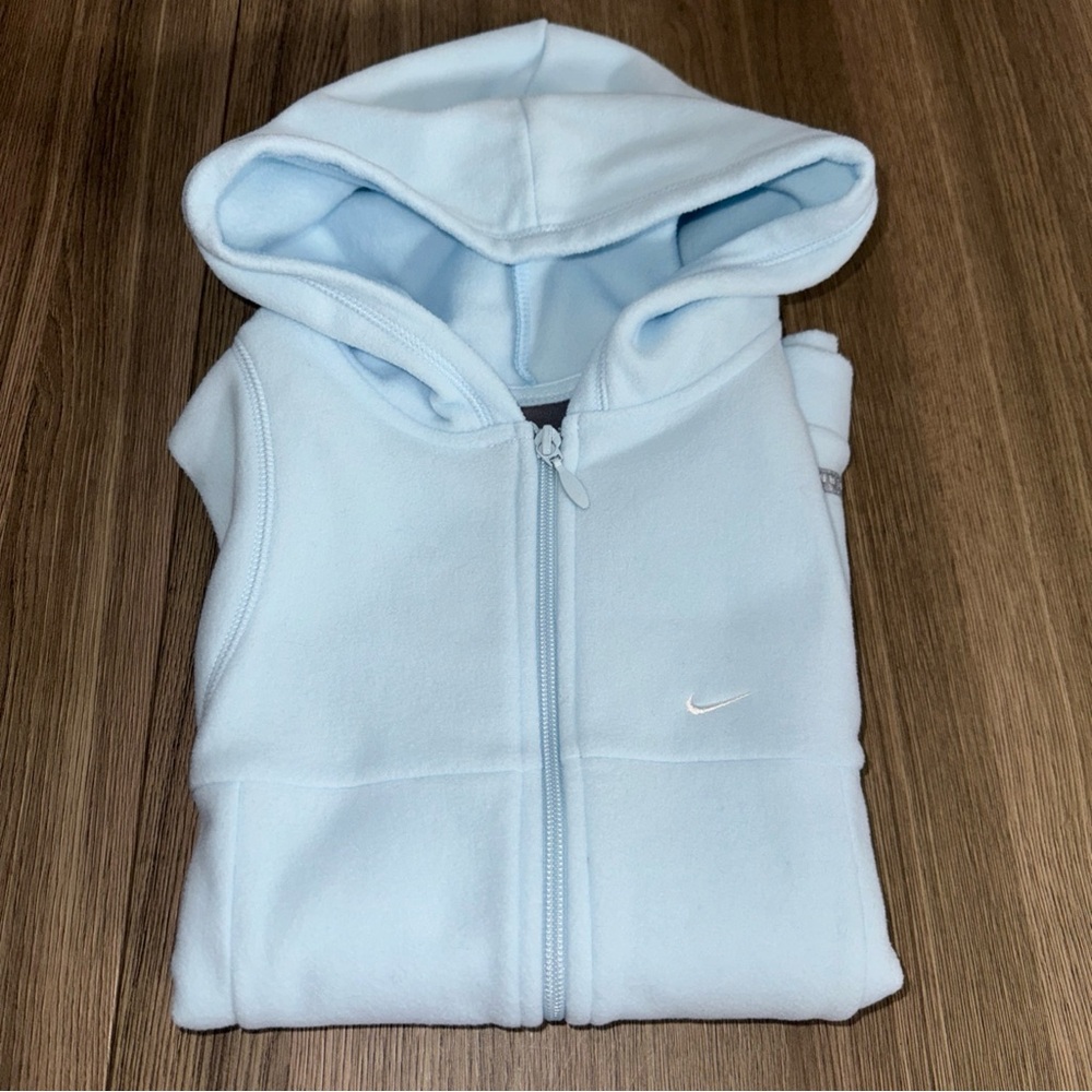 Nike Therma-Fit Girls Vest Hoodie L 14 Light Blue Sleeveless Zip With Pockets